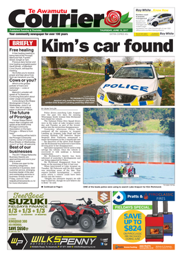 Te Awamutu Courier Thursday, June 15, 2017 Courierte Awamutu Lake Search for Woman Community Newspaper of the Year 2014