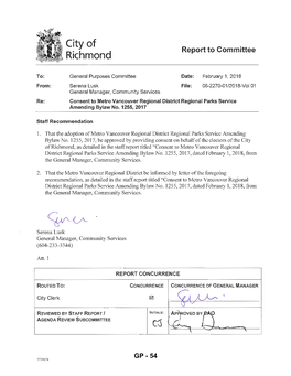 Consent to Metro Vancouver Regional District Regional Parks Service Amending Bylaw No