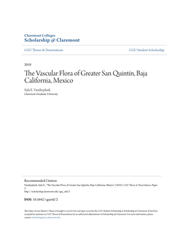 The Vascular Flora of Greater San Quintín, Baja California, Mexico