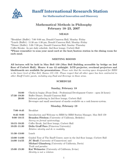 Mathematical Methods in Philosophy February 18–23, 2007