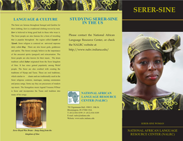 SERER-SINE LANGUAGE & CULTURE STUDYING SERER-SINE in the US the Serer Are Famous Throughout Senegal and Gambia for Their Clothing