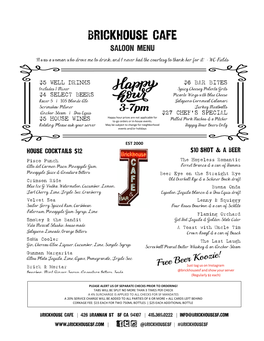 Brickhouse Cafe SALOON MENU