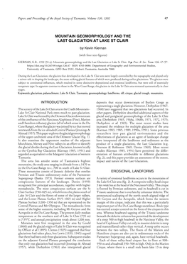 MOUNTAIN GEOMORPHOLOGY and the LAST GLACIATION at LAKE ST CLAIR by Kevin Kiernan