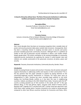 In Search of Security Without Guns: the Role of Grassroots Institutions in Addressing Conflicts and Injustice in Tanzania from a Gender Perspective