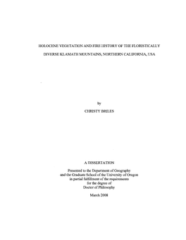 Holocene Vegetation and Fire History of the Floristically