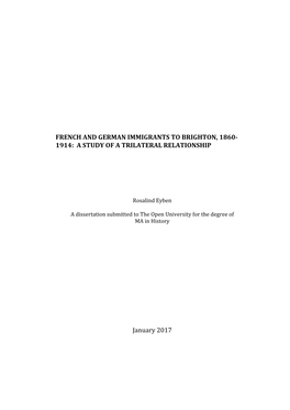 French and German Immigrants to Brighton, 1860- 1914: a Study of a Trilateral Relationship