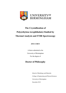 The Crystallization of Poly(Ethylene Terephthalate) Studied By