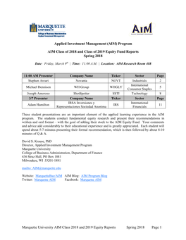 Marquette University AIM Class 2018 and 2019 Equity Reports Spring 2018 Page 1 Novanta Inc