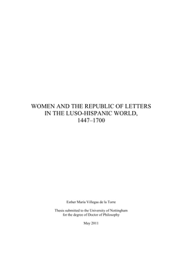 Villegas De La Torre, Esther Maria (2012) Women and the Republic Of