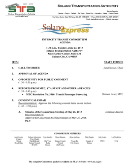 INTERCITY TRANSIT CONSORTIUM AGENDA 1:30 P.M., Tuesday, June