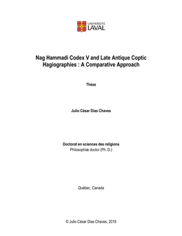 Nag Hammadi Codex V and Late Antique Coptic Hagiographies : a Comparative Approach