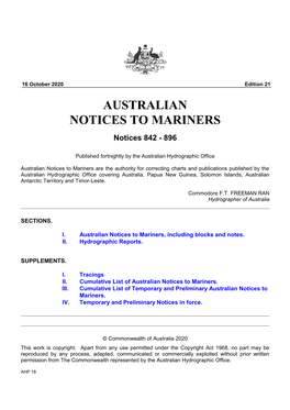 AUSTRALIAN NOTICES to MARINERS Notices 842 - 896