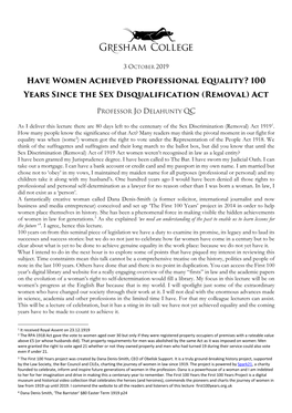 100 Years Since the Sex Disqualification (Removal) Act