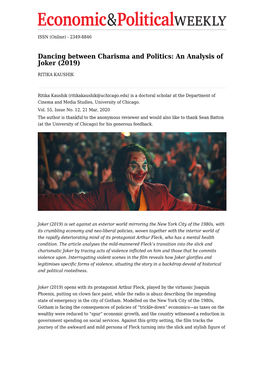 Dancing Between Charisma and Politics: an Analysis of Joker (2019)