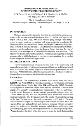 Biomechanical Properties of Infantry Combat Boot Development D