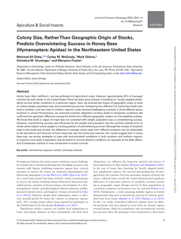 Colony Size, Rather Than Geographic Origin of Stocks