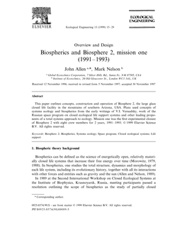 Biospherics and Biosphere 2, Mission One (1991–1993)