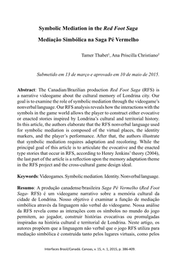 Symbolic Mediation in the Red Foot Saga Mediação Simbólica Na Saga Pé Vermelho