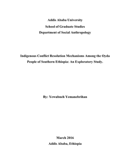 Addis Ababa University School of Graduate Studies Department of Social Anthropology