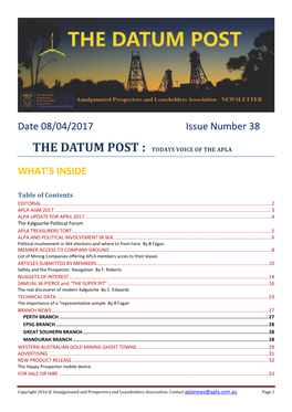 Date 08/04/2017 Issue Number 38 WHAT's INSIDE
