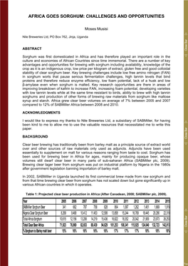 Africa Goes Sorghum: Challenges and Opportunities