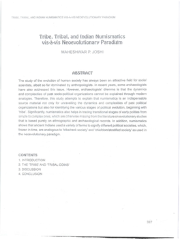 13. Tribe, Tribal and Indian Numismatics Vis-A-Vis Neoevolutionary Paradigm