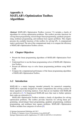 MATLAB's Optimization Toolbox Algorithms