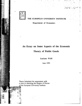 An Essay on Some Aspects of Thŕ Economie Theorv of Public Goods