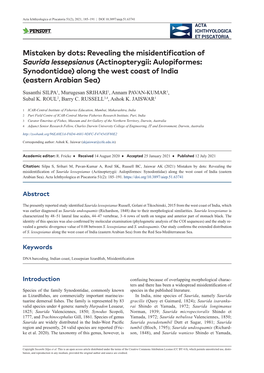 Revealing the Misidentification of Saurida Lessepsianus (Actinopterygii: Aulopiformes: Synodontidae) Along the West Coast of India (Eastern Arabian Sea)