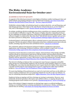 The Risky Academy: Environmental Scan for October 2017