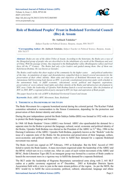 Role of Bodoland Peoples' Front in Bodoland Territorial Council (Btc)