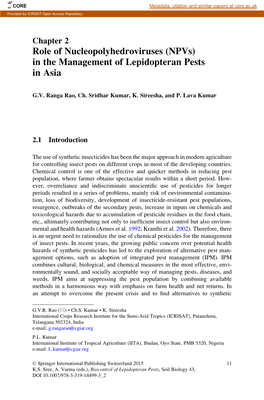 In the Management of Lepidopteran Pests in Asia