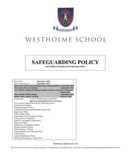 SAFEGUARDING POLICY and Children Missing from Education Policy