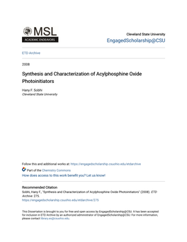 Synthesis and Characterization of Acylphosphine Oxide Photoinitiators