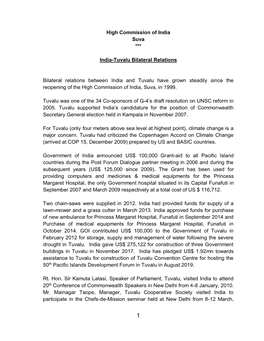 High Commission of India Suva *** India-Tuvalu Bilateral Relations