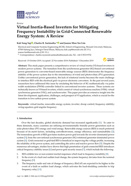 Virtual Inertia-Based Inverters for Mitigating Frequency Instability in Grid-Connected Renewable Energy System: a Review