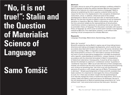 “No, It Is Not True!”: Stalin and the Question of Materialist Science Of