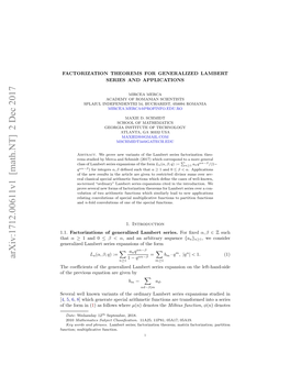 Factorization Theorems for Generalized Lambert Series and Applications