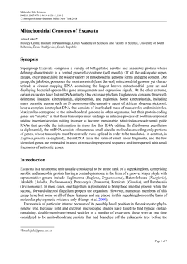 Mitochondrial Genomes of Excavata