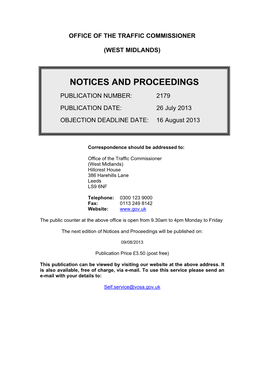 Notices and Proceedings: West Midlands: 16 August 2013