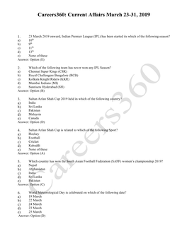 Careers360: Current Affairs March 23-31, 2019