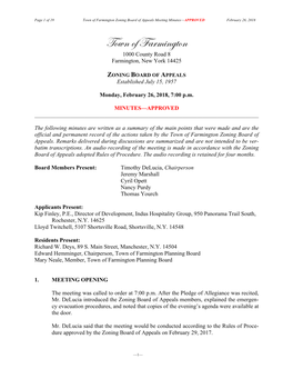 Town of Farmington Zoning Board of Appeals Meeting Minutes—APPROVED February 26, 2018