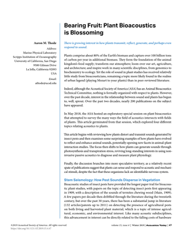 Bearing Fruit: Plant Bioacoustics Is Blossoming