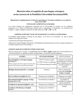 Directriz Sobre El Requisito De Una Lengua Extranjera En Las Carreras De La Pontificia Universidad Javeriana(1030)