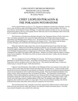 Chief Leoplod Pokagon & the Pokagon Potawatomi