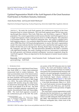Updated Segmentation Model of the Aceh Segment of the Great Sumatran Fault System in Northern Sumatra, Indonesia