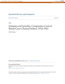 Comparative Costs of British Cross-Channel Airlines, 1918-1924 Robin Higham