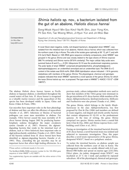 Shimia Haliotis Sp. Nov., a Bacterium Isolated from the Gut of an Abalone, Haliotis Discus Hannai