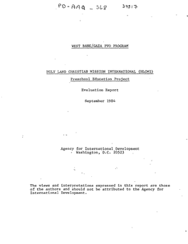 'Vest BANK/GAZA PVO PROGRAM HOLY LAND CHRISTIAN MISSION INTERNATIONAL (HLCMI) Preschool Education Project Evaluation Report Sept