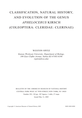 Classification, Natural History, and Evolution of the Genus Aphelocerus Kirsch (Coleoptera: Cleridae: Clerinae)